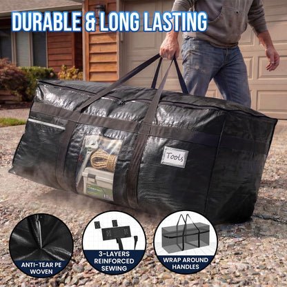 TAILI 69 Gallon Extra Large Storage Bags, XXL Blue Heavy Duty Moving Bags For Storage with Visible Window, Wrap Around Handles, Totes for Space Saving, Alternative to Moving Boxes (2 Pack)