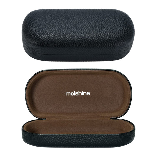 molshine Hard Shell Leather Sunglasses Case,Classic Large Glasses Case for Women Men,Sunglass Eyeglasses (Black)