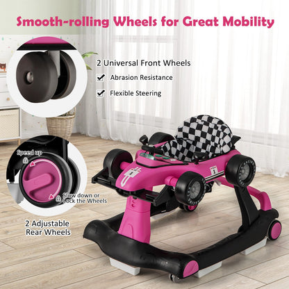 HONEY JOY 4-in-1 Baby Walker, Activity Push Walker w/3 Adjustable Heights, Smooth Wheels w/Adjustable Speed, Padded Seat, Music & Light, Foldable Car Walker for Baby Boys Girls Age 6 Months+ (Blue)