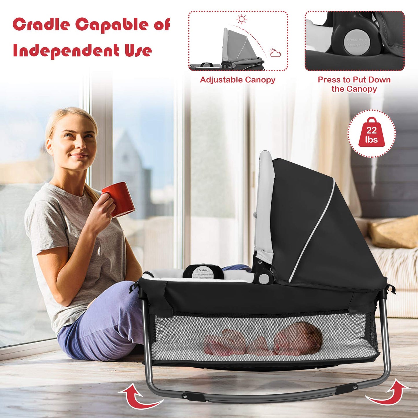 BABY JOY 5 in 1 Pink Pack and Play, Portable Baby Playard with Bassinet & Changing Table, Infant Pink Girl Bassinet Center w/Hangings & Music & Oxford Bag for Baby Toddlers (Rose, Dot Circle)