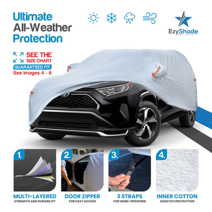 EzyShade 10-Schicht Autoabdeckung Wasserdicht Allwetter - Siehe Fahrzeug-Größentabelle - Autoabdeckungen für Automobile & Auto Schneeabdeckung - Komplette Außenabdeckungen - Winter Regen Sonne SUV Limousine. Größe A4 (Siehe Größentabelle)