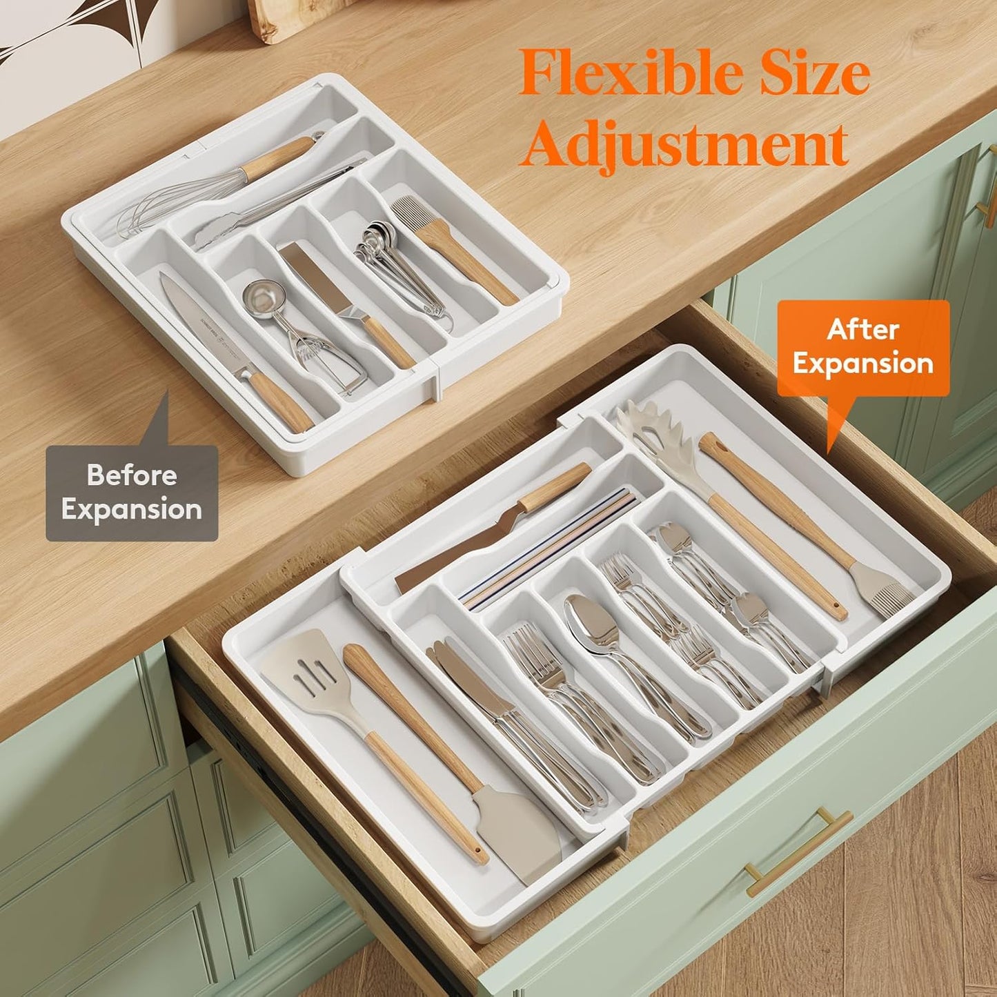 Lifewit Besteck Organizer, erweiterbarer Utensilien Organizer für die Küche, Utensilienhalter, verstellbarer Besteckkasten Schubladen Organizer für Löffel, Messer, Küchen Organizer und Aufbewahrung, Schwarz