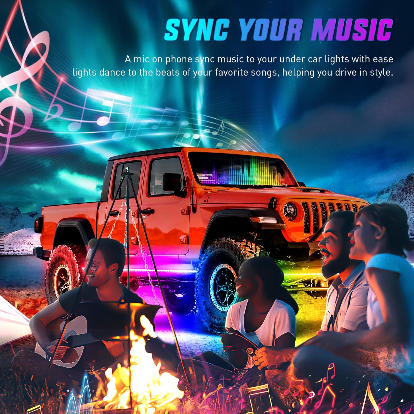 Nilight 4Pcs Car Underglow Neon Accent Strip Lights 252 LEDs RGB 8 Color Sound Active Function Music Mode with Wireless Remote Control Underbody Light Strips for Cars Van SUV Truck