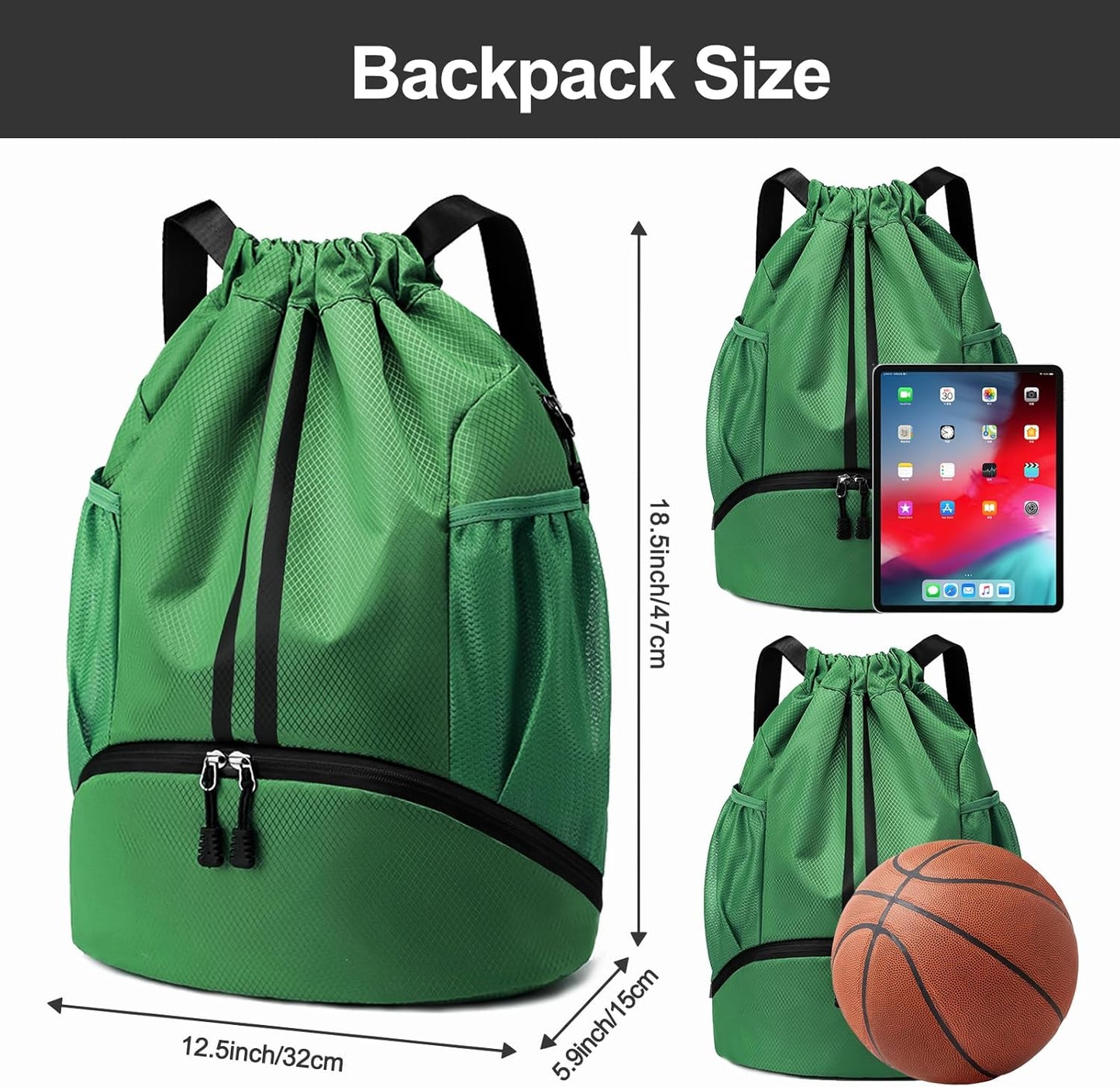 Hoedia Sports-Kordelzugrucksack – Schwimm-Turnbeutel mit Schuhfach und wasserdichter Tasche für Damen und Herren