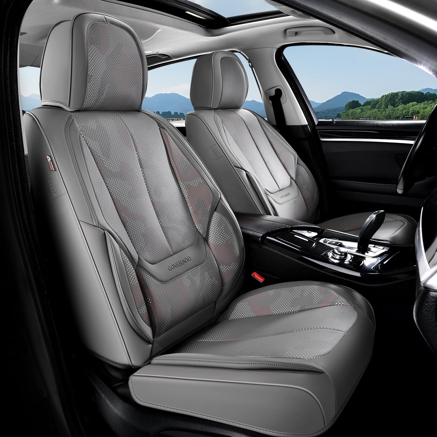 Coverado Car Seat Covers 5 Pieces, Full Set Universal Seat Covers for Cars, Waterproof Nappa Leather Auto Seat Protectors with Head Pillow, Car Interiors Fit for Most Sedans SUV Pick-up Truck, Black