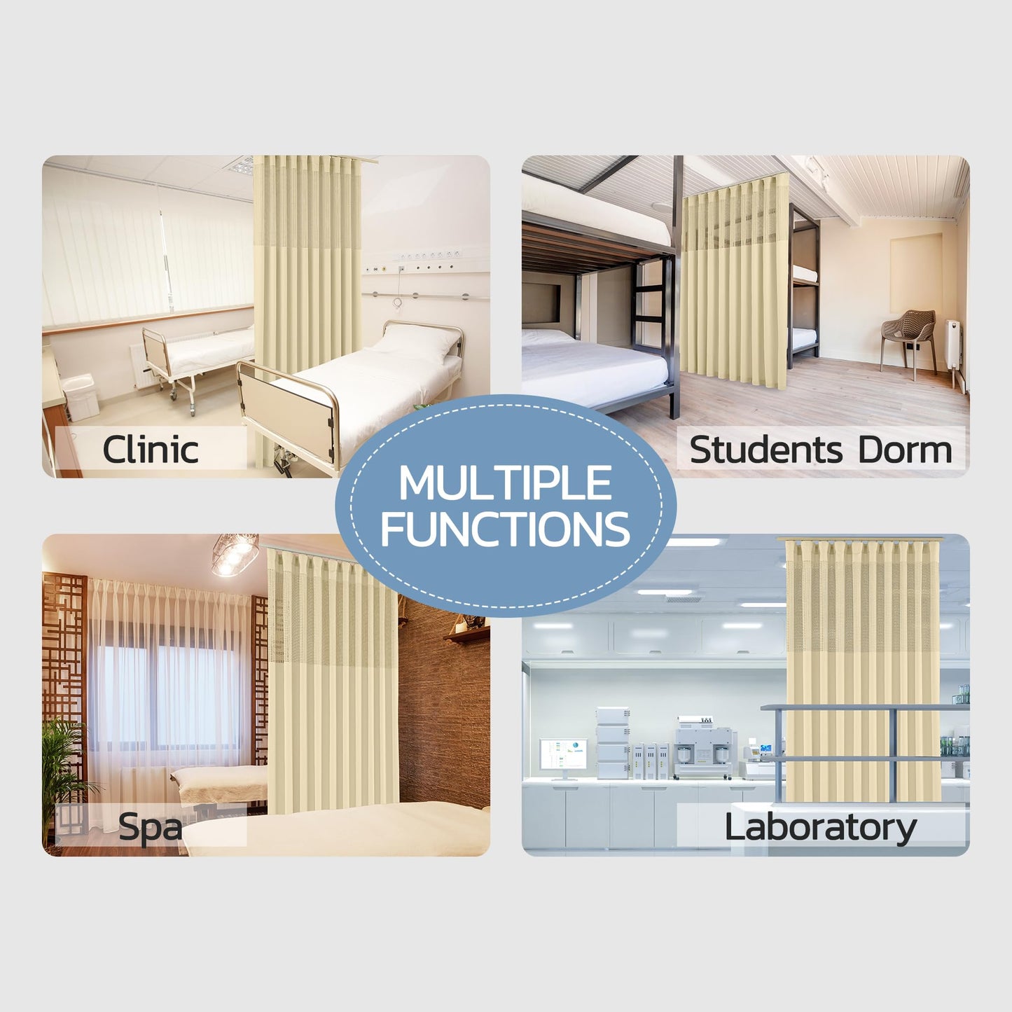 Inherent Flame Retardant Hospital Curtain Room Divider with Flat Hooks Cubicle Divider Privacy Medical Curtain for Hospital, Medical Clinic, Lab(1 Panel, 5x8FT,Grey)