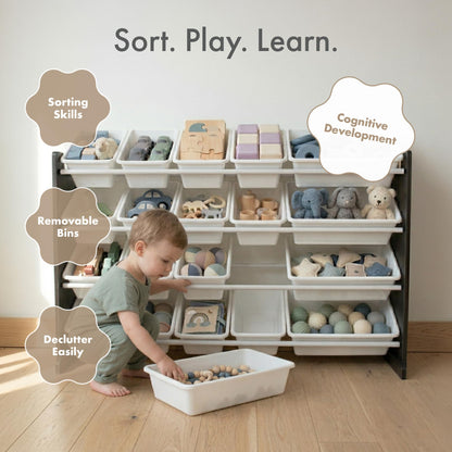 Humble Crew Toy Storage Organizer with 20 Removable Storage Bins for Kids Playroom, 4-Tier Toddler Toy Organization and Storage, Natural/White