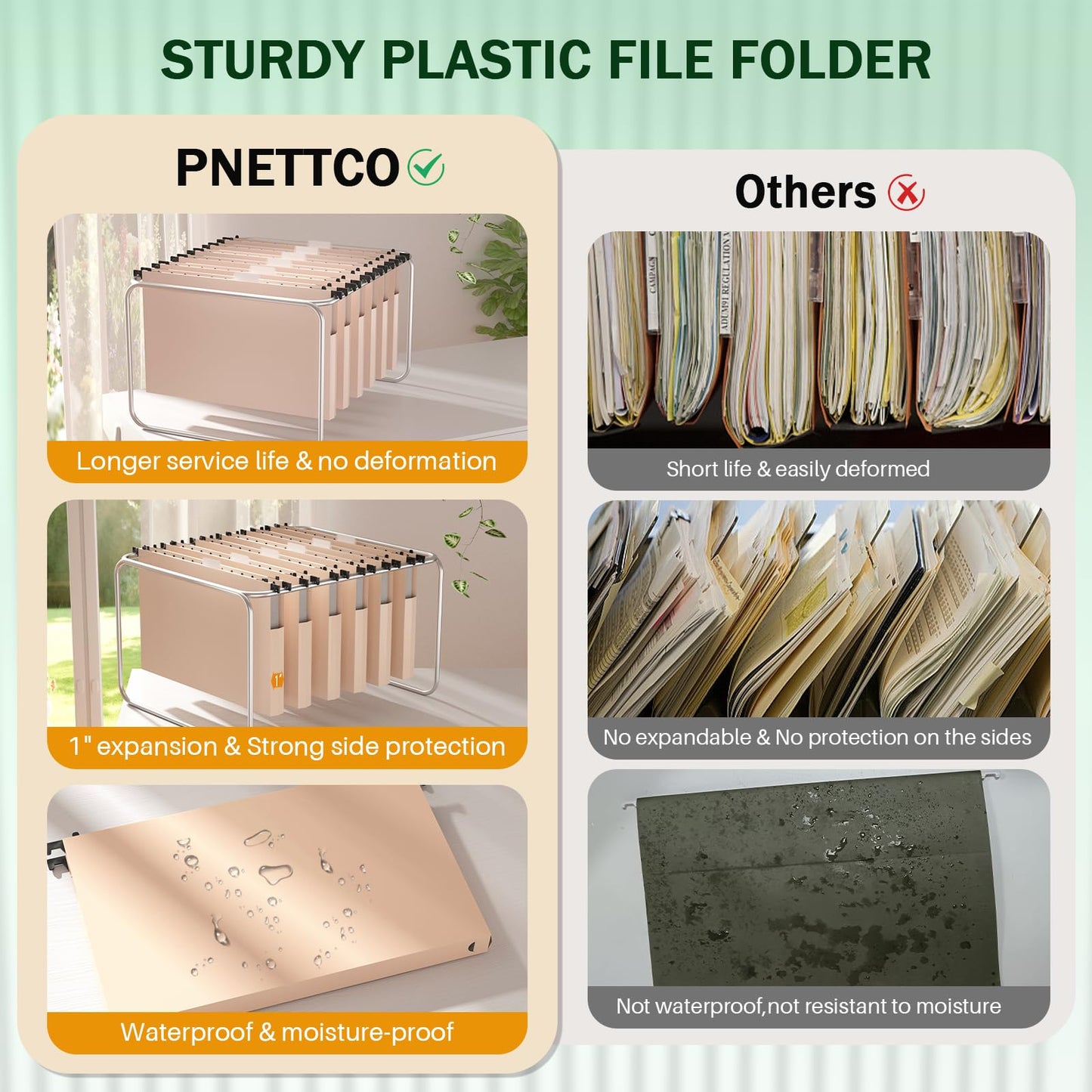 Extra Capacity Plastic Hanging File Folder, 12 Pack Reinforced Hang Folders Legal Size, Heavy Duty 1 Inch Expansion Filing Cabinet Folders, for Bulk Files, Medical Charts, Cream Yellow