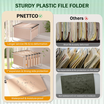 Extra Capacity Plastic Hanging File Folder, 12 Pack Reinforced Hang Folders Legal Size, Heavy Duty 1 Inch Expansion Filing Cabinet Folders, for Bulk Files, Medical Charts, Cream Yellow