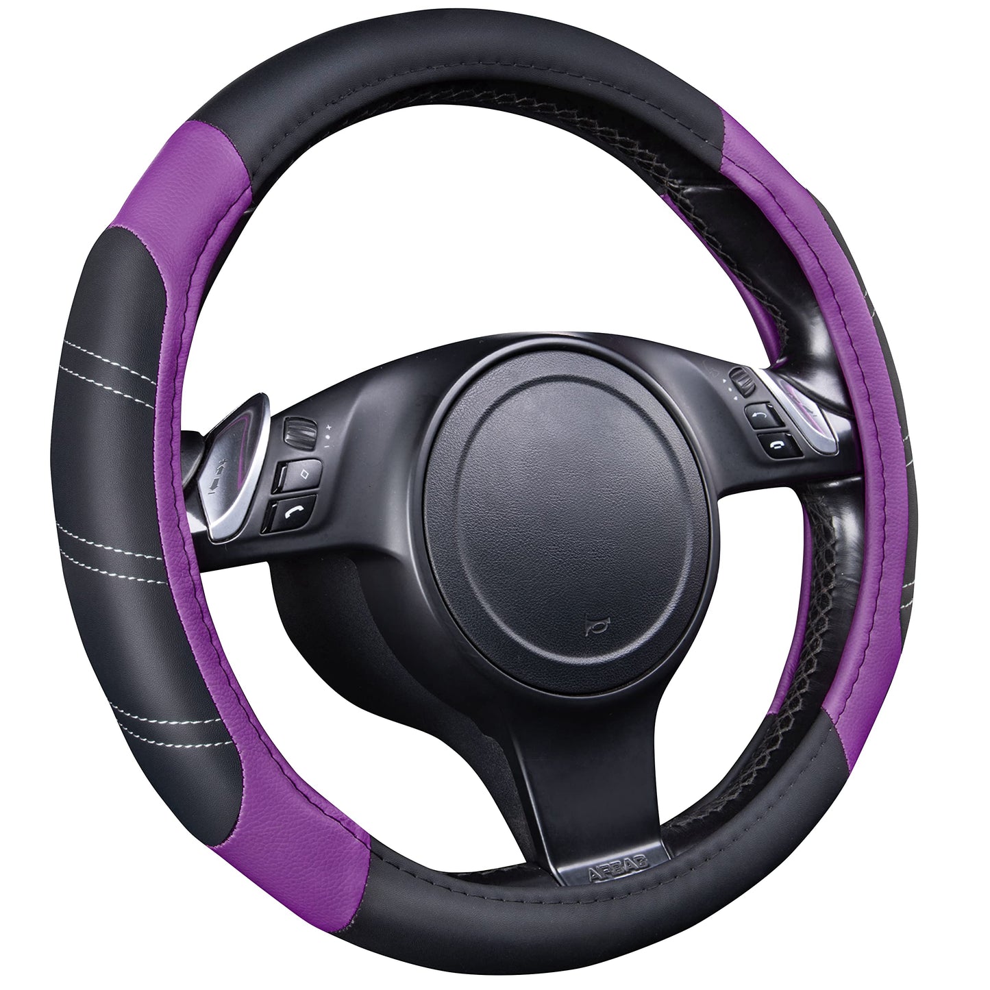 CAR PASS Line Rider Mikrofaser-Leder Sportlicher Lenkradbezug Universal Passend für 95% LKW, SUV, PKW, 36,8-38,1 cm Rutschfest Sicher Bequem Design (Schwarz-Grau)