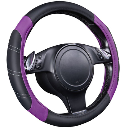 CAR PASS Line Rider Mikrofaser-Leder Sportlicher Lenkradbezug Universal Passend für 95% LKW, SUV, PKW, 36,8-38,1 cm Rutschfest Sicher Bequem Design (Schwarz-Grau)