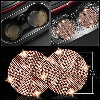 NBTEPEM 27-Piece Bling Car Accessories Set - Universal Fit Steering Wheel Covers, License Plate Frames, Phone Holder, Car Fast Charger, Coasters (Pink)