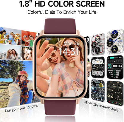 Smartwatch für Herren Damen (Anrufe entgegennehmen/tätigen), Alexa-Smartwatch kompatibel mit Android iOS, Fitness-Tracker mit Herzfrequenz-SpO2-Schlafmonitor, 1,8 Zoll HD DIY Zifferblatt Wasserdichte Uhr mit Bluetooth-Anruffunktion