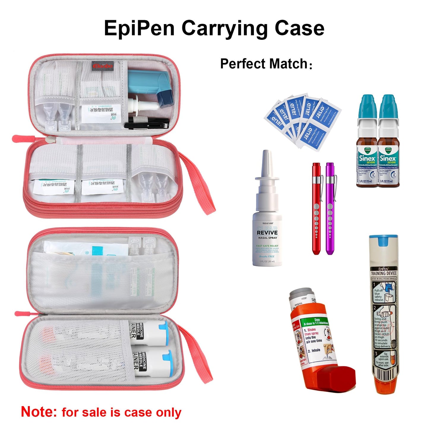 Elonbo Kit Bag, EpiPen Carrying Case, Travel Medicine Kit for 2 Epi Pens or Auvi Q, Asthma Inhaler, Nasal Spray, Allergy Meds, Diabetic Supplies, Ventolin Inhaler Organize Holder Case, Black