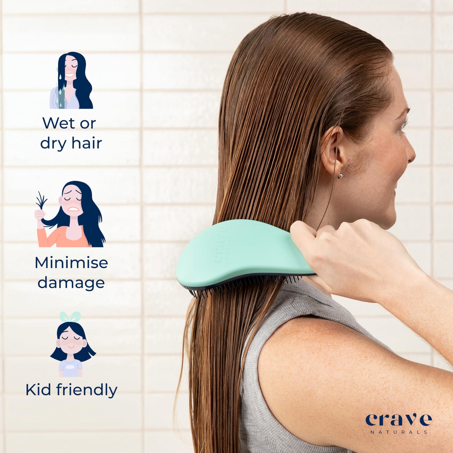 Crave Naturals Glide Thru Entwirrbürste für Erwachsene und Kinder. Entwirrbürste für natürliches, lockiges, glattes, nasses oder trockenes Haar. Haarbürsten für Frauen. Stylingbürste (Blau)