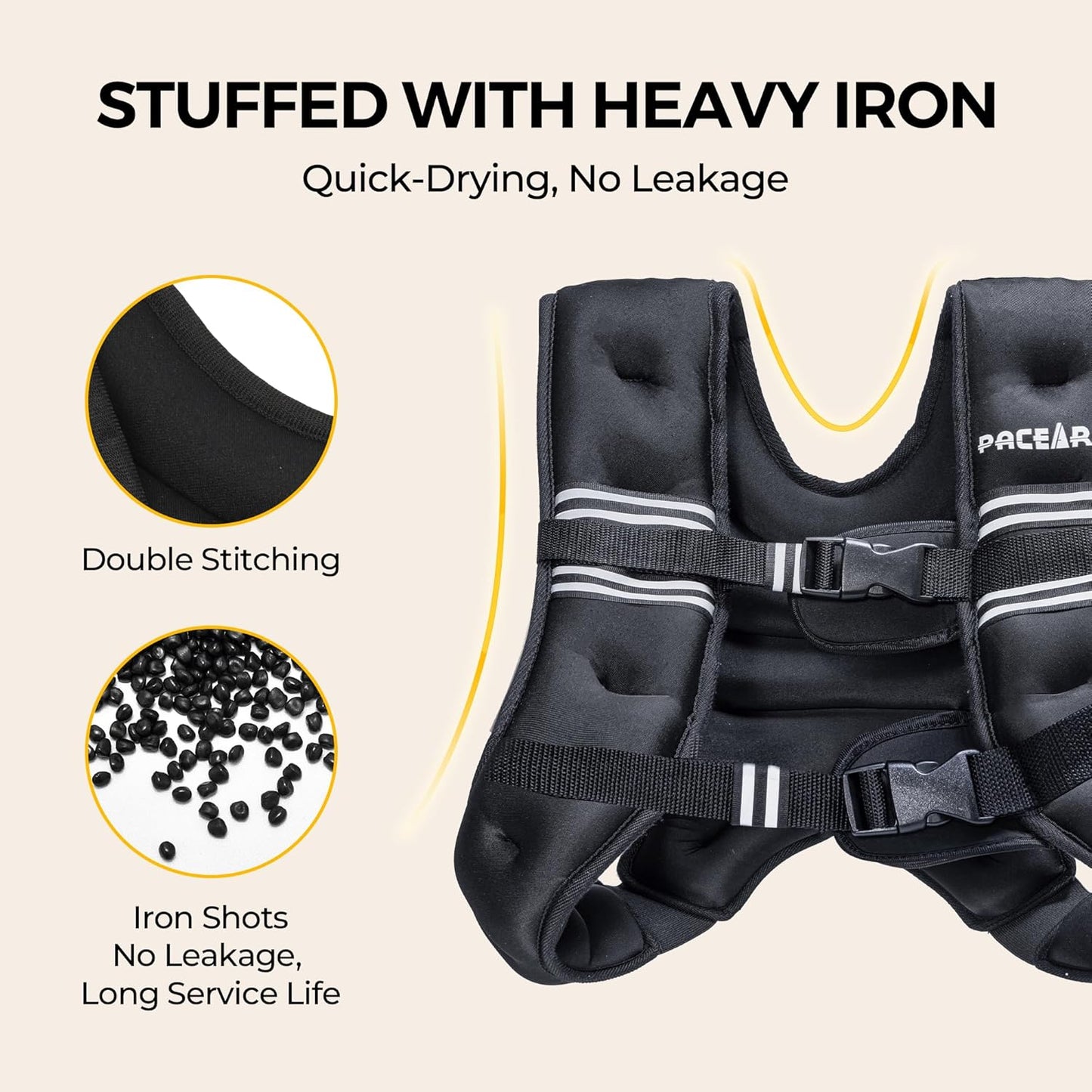 PACEARTH Gewichtsweste, 2,7 kg/4,5 kg/5,4 kg/7,2 kg/11,3 kg/13,6 kg Gewichtsweste mit reflektierendem Streifen, verstellbare Gewichtsweste für Männer und Frauen Training, Krafttraining, Laufen, Gehen, Joggen