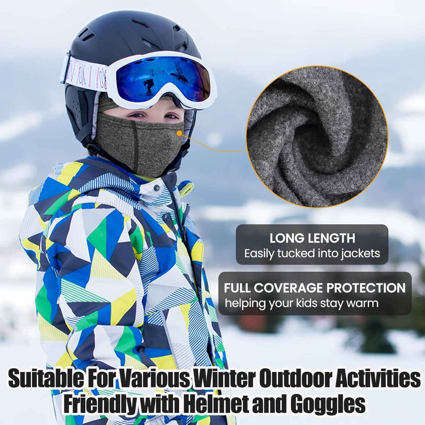 Kinder Sturmhaube Skimaske Kinder Schal Kinder Fleece Nackenwärmer Kälteschutz Gesichtsmaske für Jungen Mädchen Schwarz