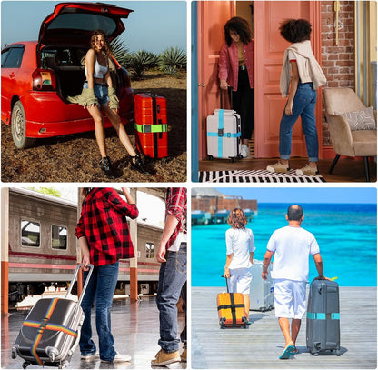 BILIONE 4er-Pack Gepäckgurte | 79 Zoll lange Gurte sichern den Koffer auf Reisen, TSA-zugelassenes Premium-Zubehör zum Anbringen einer zusätzlichen Tasche für den Reisegepäckverschluss (Blau+Orange+Grün+Pink)