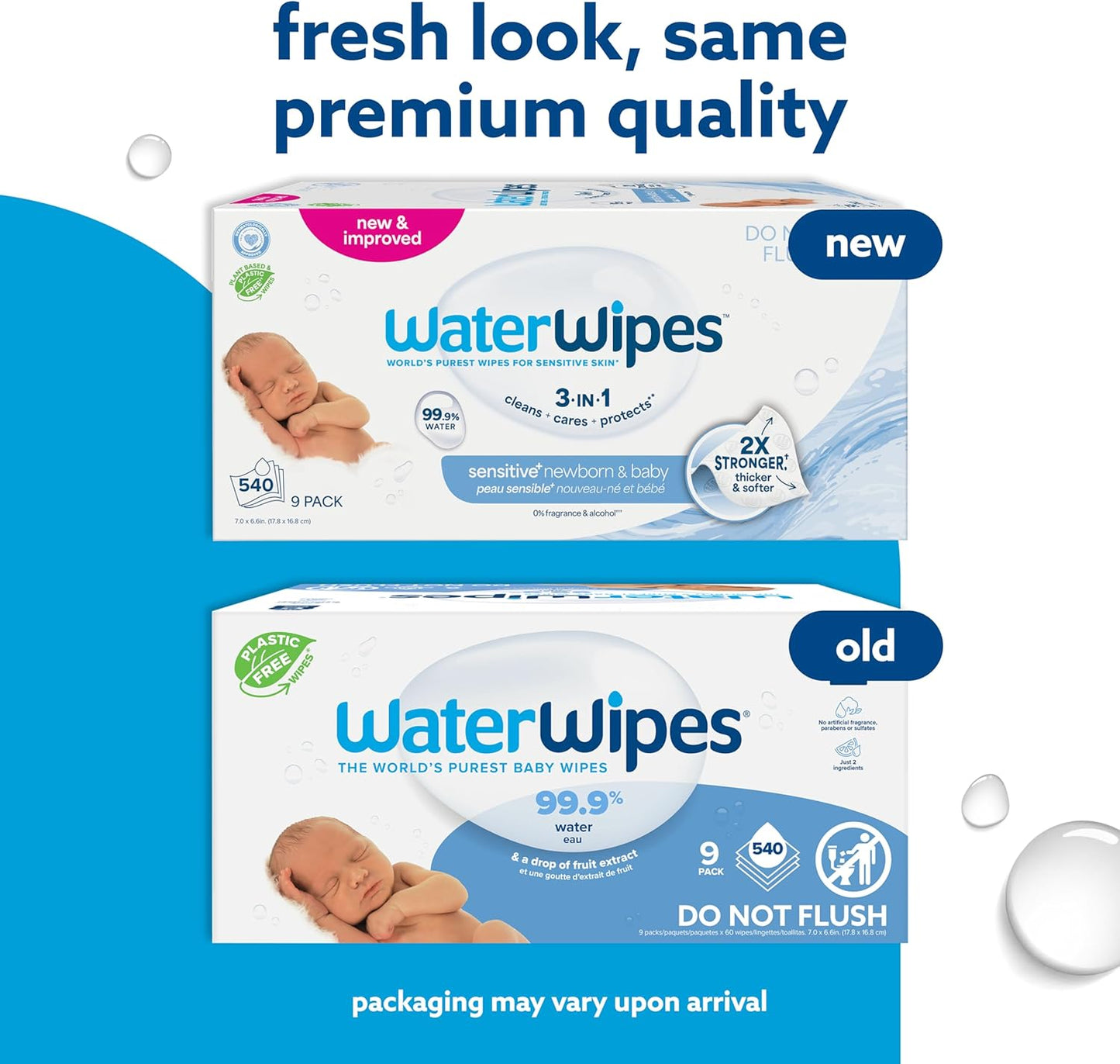 WaterWipes Sensitive+ Baby-Feuchttücher für Neugeborene und Babys, 3-in-1 reinigt, pflegt, schützt, 99,9 % Wasser, unparfümiert & hypoallergen, 720 Stück (12 Packungen)