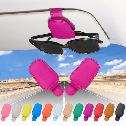 2 Packs Sunglasses Holder for Car Visor, Genuine Leather Car Sunglass Holder, Glasses Clip for Cars,Auto Interior Accessories Universal for SUV Pickup Truck (Black-(2 Pcs)