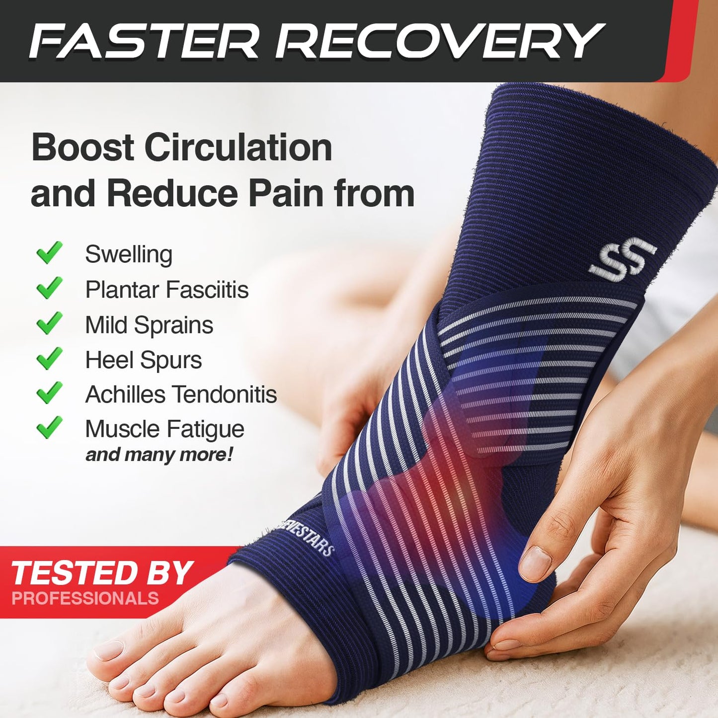 Sleeve Stars Knöchelbandage für Damen & Herren, Knöchelwickel für Verstauchungen, Kompressionsmanschette zur Linderung von Plantarfasziitis, Leicht anpassbare Unterstützung: mit abnehmbarem Gurt (Einzeln/M:25-30cm/Schwarz)