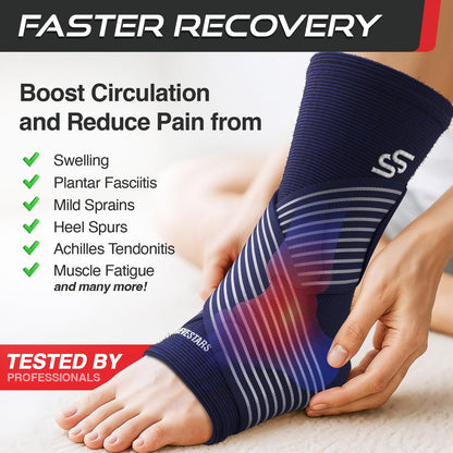 Sleeve Stars Knöchelbandage für Damen & Herren, Knöchelwickel für Verstauchungen, Kompressionsmanschette zur Linderung von Plantarfasziitis, Leicht anpassbare Unterstützung: mit abnehmbarem Gurt (Einzeln/M:25-30cm/Schwarz)