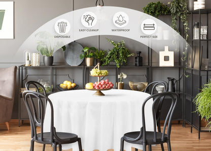 Utopia Kitchen Einweg-Tischdecke aus Kunststoff (12er Pack – 137x274 cm) Weiß Rechteckige Tischdecke Wasserdicht Schmutzabweisend Party-Tischdecke