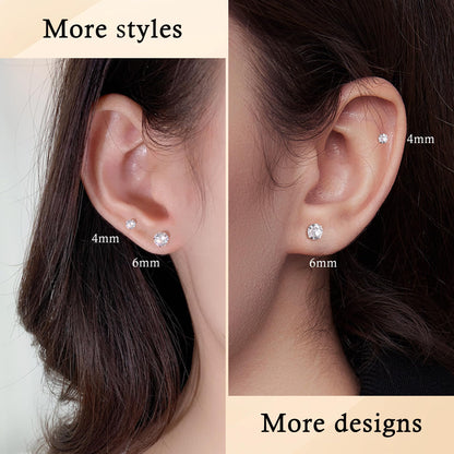 Sereney Dance Ohrringe 925 Sterling Silber Halo Stecker Hypoallergene Ohrringe für Damen, CZ 8 mm Runde Zirkonia Ohrstecker Ohrringe für Herren
