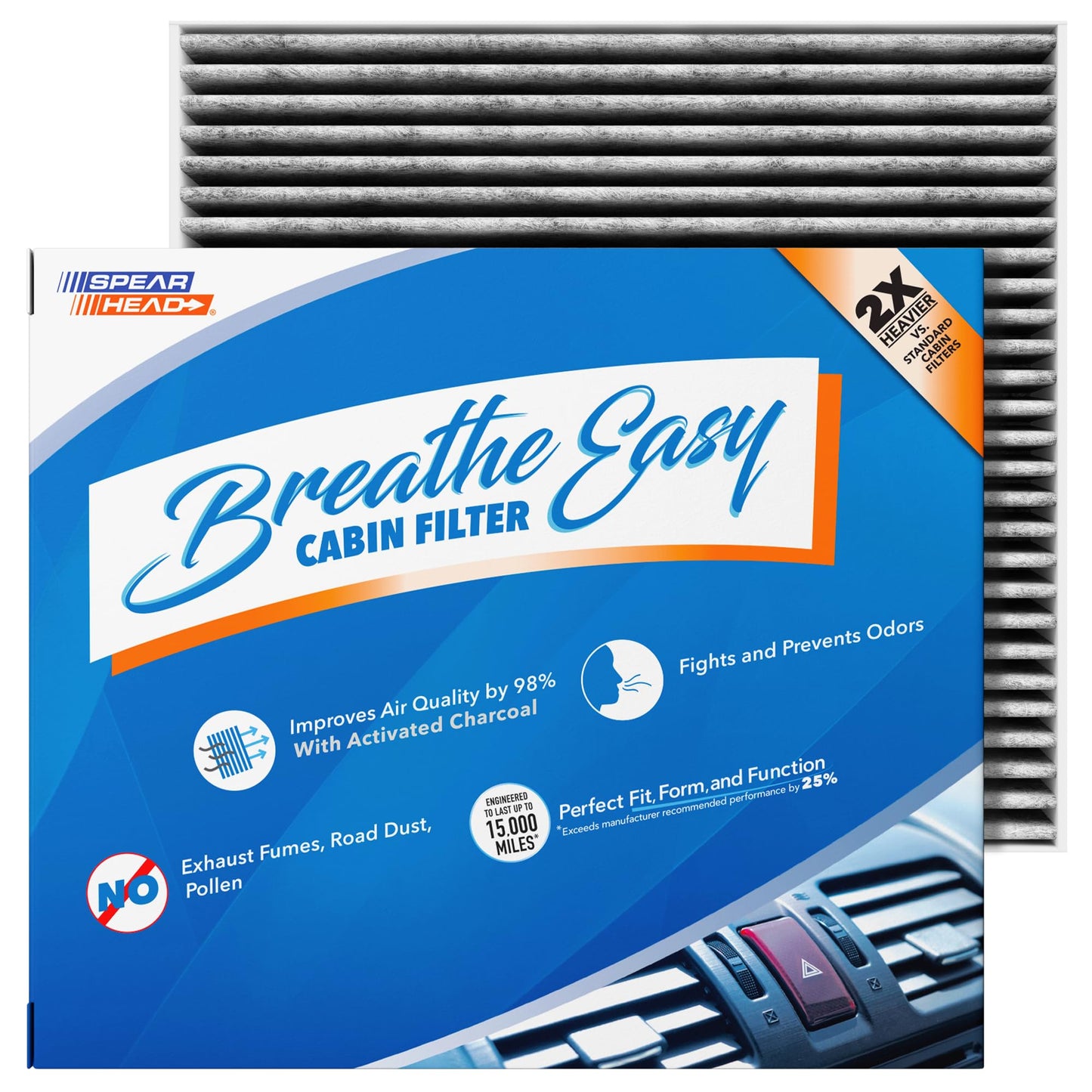 Spearhead Odor Defense Breathe Easy AC & Heater Cabin Filter | Fits Select 2016-2025 Toyota, Lexus, Subaru, 2016-2023 CX-9 Like OEM | Up to 25% Longer Lasting w/Activated Carbon (BE-157)