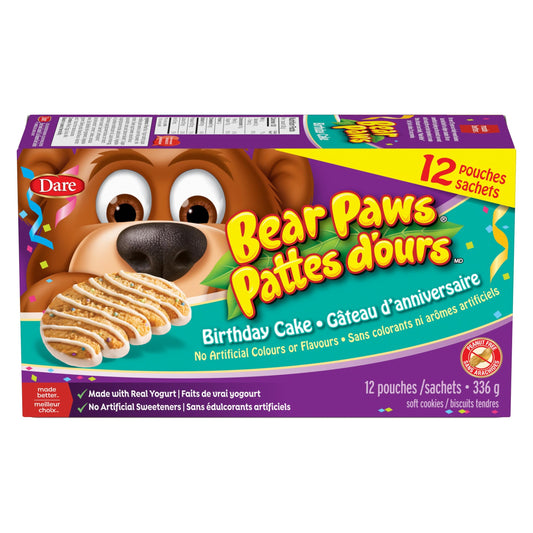 Dare Bear Paws Birthday Cake Cookies, 336g/11.9 oz, 12 Pouches, 1 Box