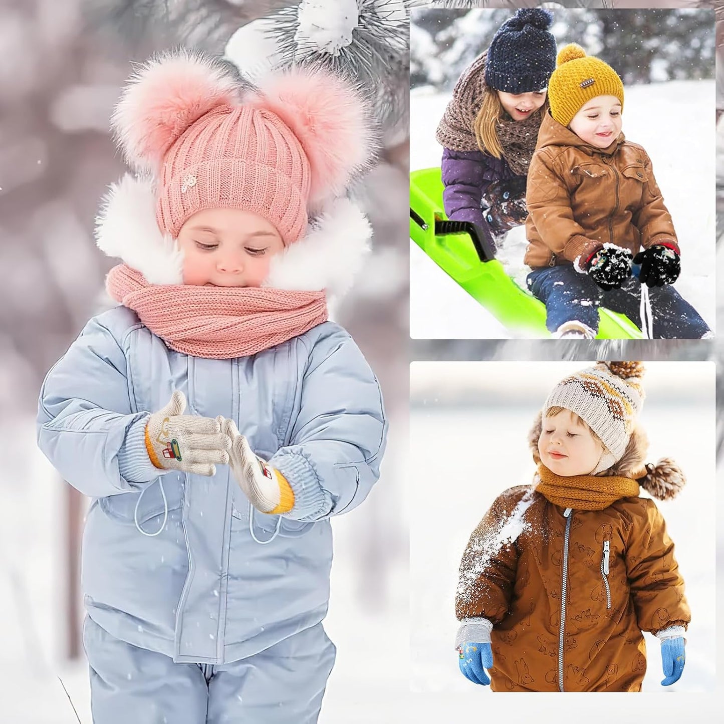 6 Paar Kleinkind Strickhandschuhe, Kinder Winter Kälteschutzhandschuhe Unisex Full Finger Stretchhandschuhe mit Bagger-Muster (Regenbogen)