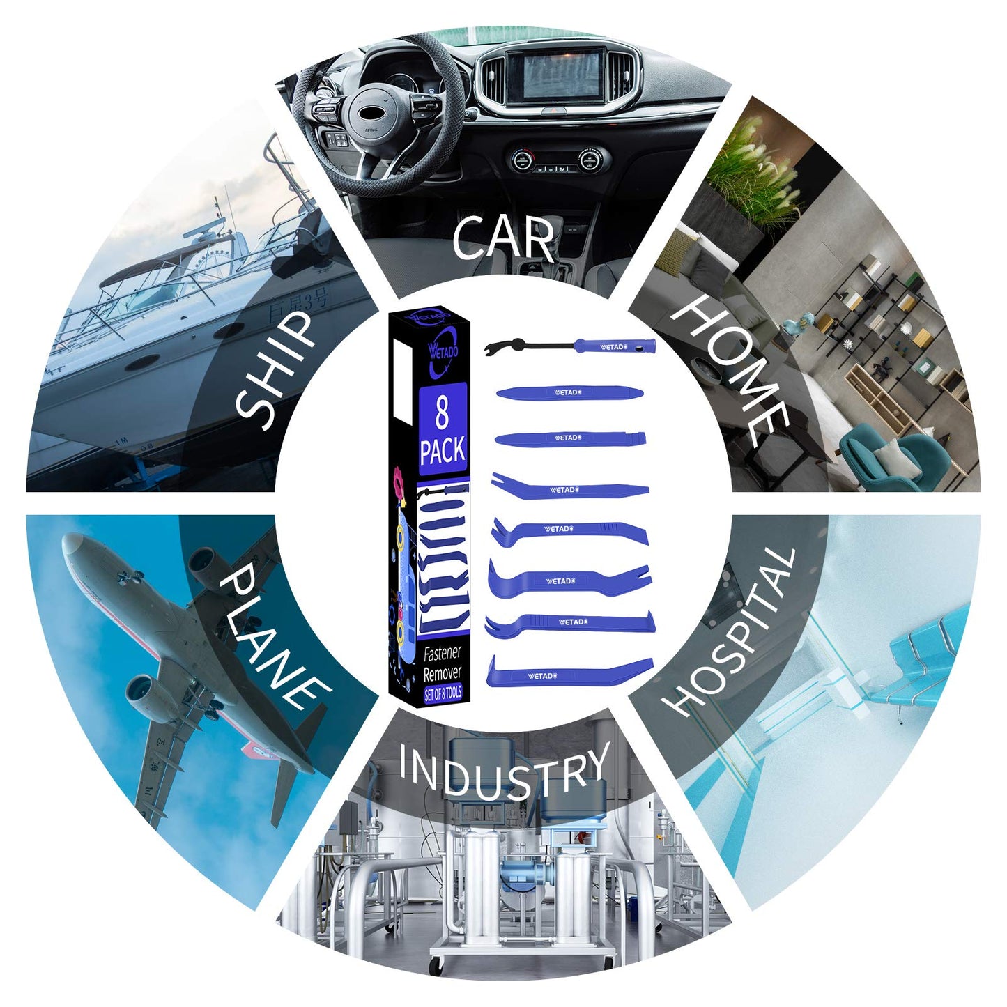 Wetado Trim Removal Tool, Car Upholstery Repair Kit, Car Door Audio Panel Trim Removal Set, Fastener Terminal Remover Tool Set Clips Pry Kit Auto Clip Pliers (8PCS Red)