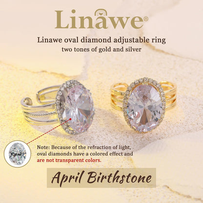Linawe Birthstone Chunky Adjustable Rings for Women, Gold/Silver/Rose Gold Statement Rings, Imitation Diamond Fake Gemstone Crystal Cocktail Ring, Cubic Zirconia Costume Jewelry