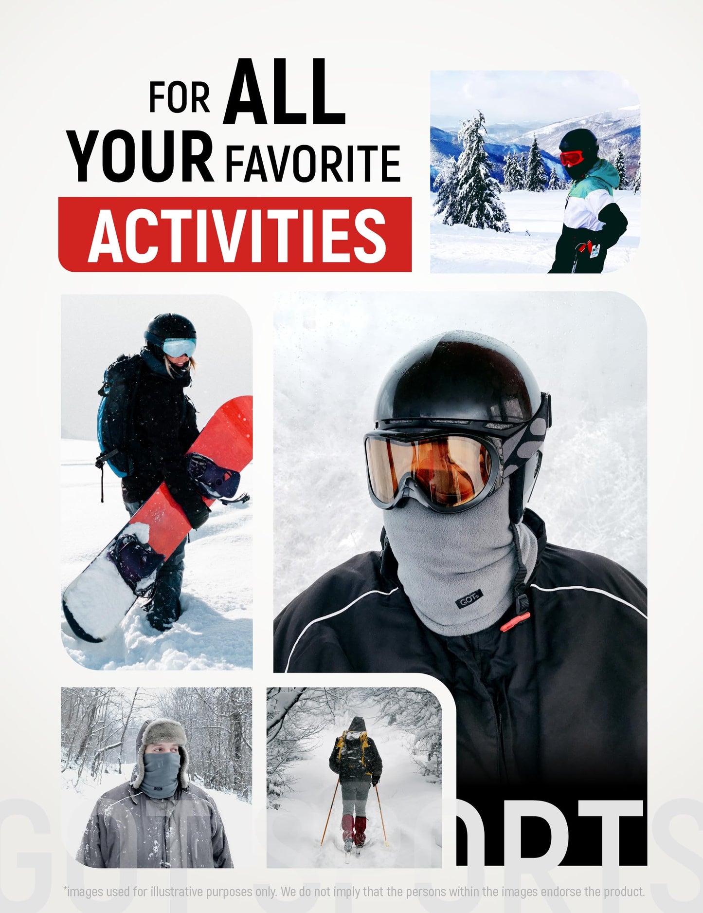 GOT Sports Polar Fleece Nackenwärmer - Doppellagige Winter Ski Gesichtsmaske - Nackengamasche Schal zum Skifahren, Snowboarden, Laufen (Schwarz)