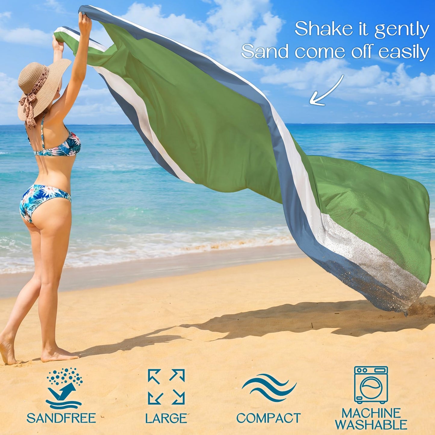 BYDOLL Beach Blanket Waterproof Sandproof Large Sand Free,78''X81''/10'X9' Oversized Sandless Lightweight Blanket Picnic Mat for Beach Travel Camping Hiking with Stakes