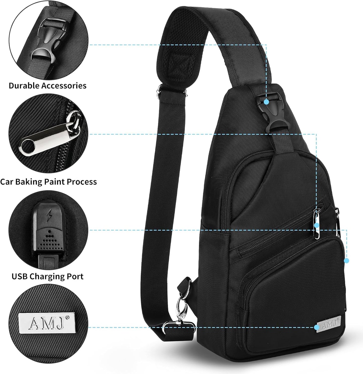 AMJ Sling Bag für Wandern und Outdoor, Umhängetasche, Reise-Brusttasche Daypack für Damen & Herren