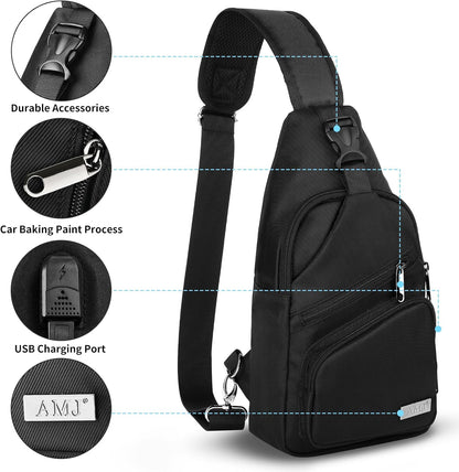 AMJ Sling Bag für Wandern und Outdoor, Umhängetasche, Reise-Brusttasche Daypack für Damen & Herren
