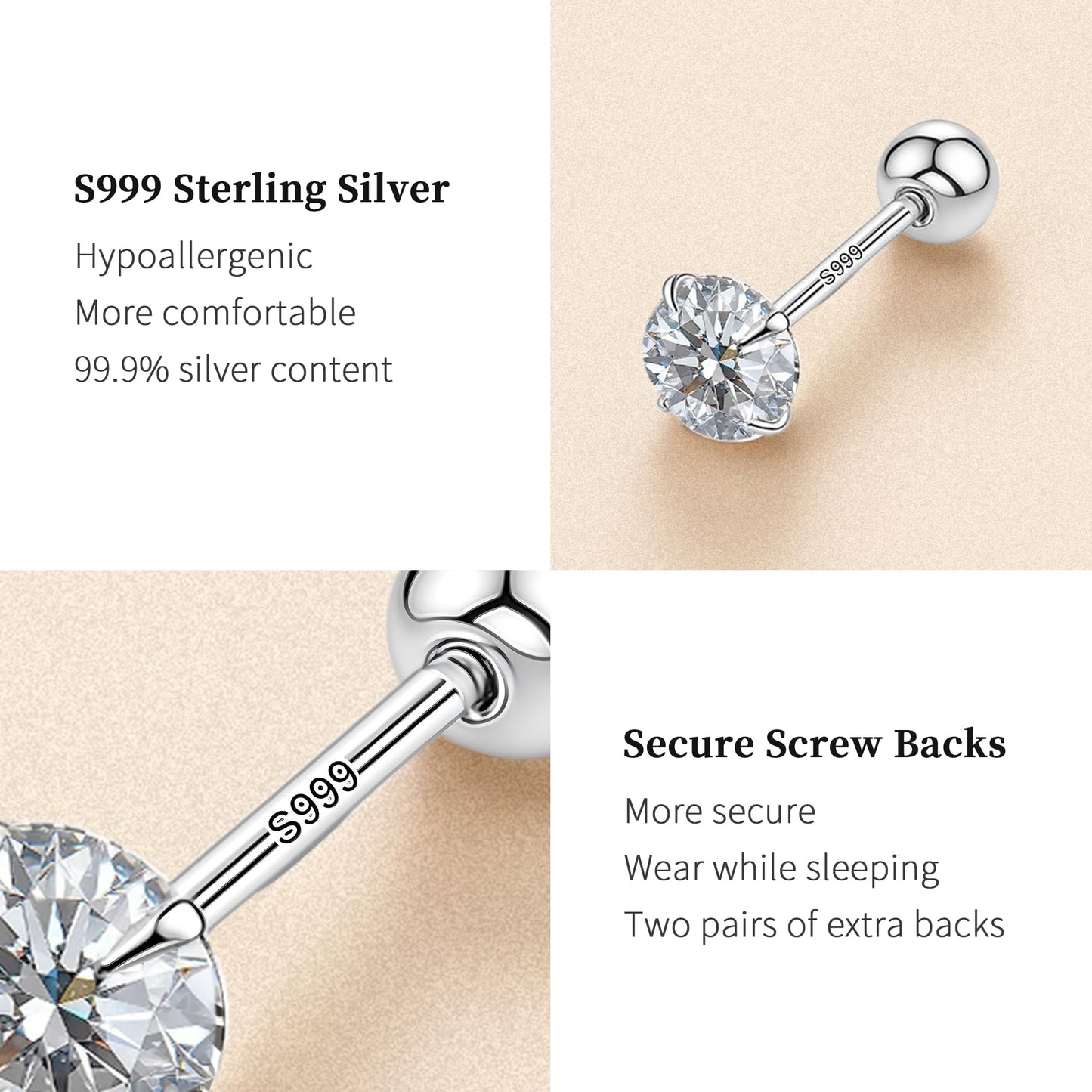 Sereney Dance Ohrringe 925 Sterling Silber Halo Stecker Hypoallergene Ohrringe für Damen, CZ 8 mm Runde Zirkonia Ohrstecker Ohrringe für Herren