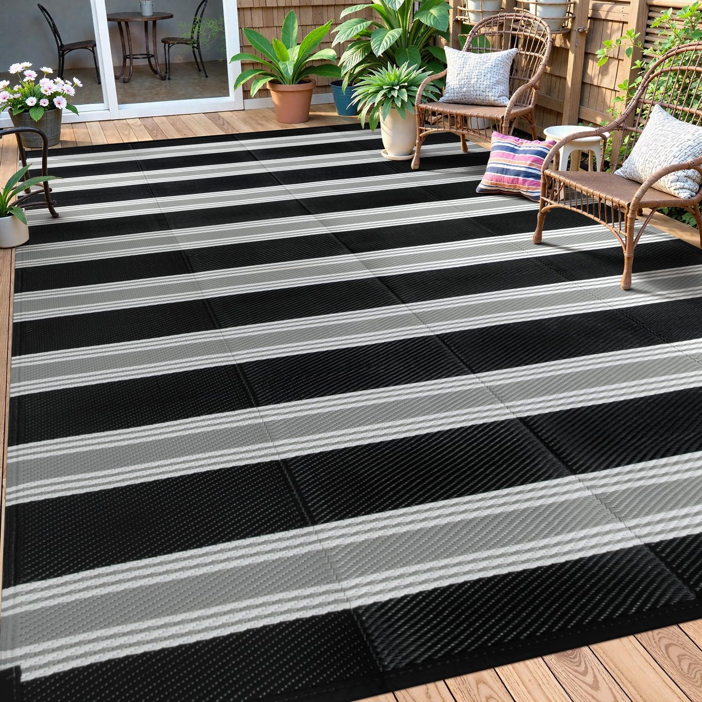 Lahome Outdoor Rugs 8x10 Waterproof, Reversible Outdoor Plastic Straw Rug for Camping Patio, RV Outdoor Rugs Outside, Outdoor Carpet for Porch Deck Backyard Picnic(Blue/Yellow,8'x 10')