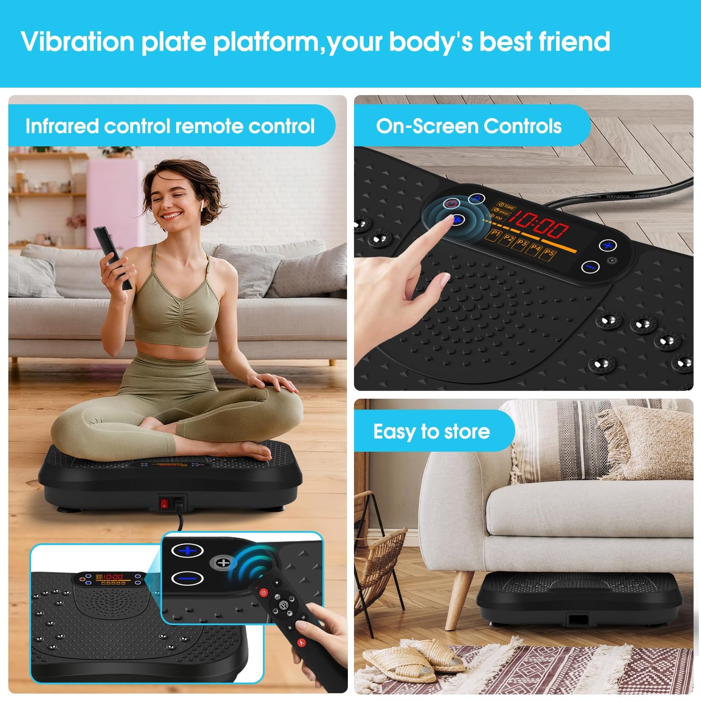 SoftGym Waver Vibration Plate Exercise Machine for Lymphatic Drainage Weight Loss,120 Speed Levels Vibrating Platform with Resistance Bands,Full-Body Workout Equipment for Muscle Activation