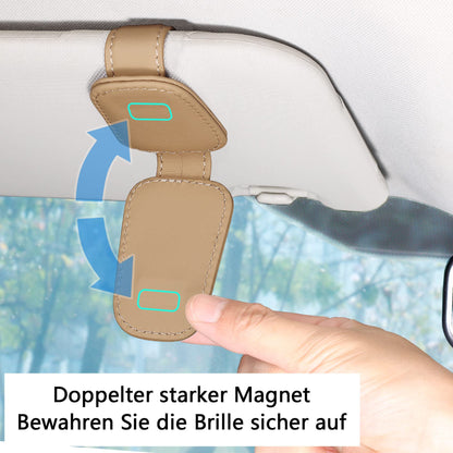 2 Packs Sunglasses Holder for Car Visor, Genuine Leather Car Sunglass Holder, Glasses Clip for Cars,Auto Interior Accessories Universal for SUV Pickup Truck (Black-(2 Pcs)