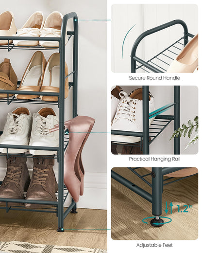 SONGMICS Stackable Shoe Rack, 4 Tier Metal Shoes Rack Storage Shelf, Holds up to 16 Pairs Shoes, Adjustable Slanted Shelves Tower Organizer for Closet Entryway Small Spaces, Bronze
