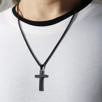 P. Blake Edelstahl Kreuz Anhänger Halskette für Männer Jungen, Christliches Kreuz Anhänger mit 61 cm Kette