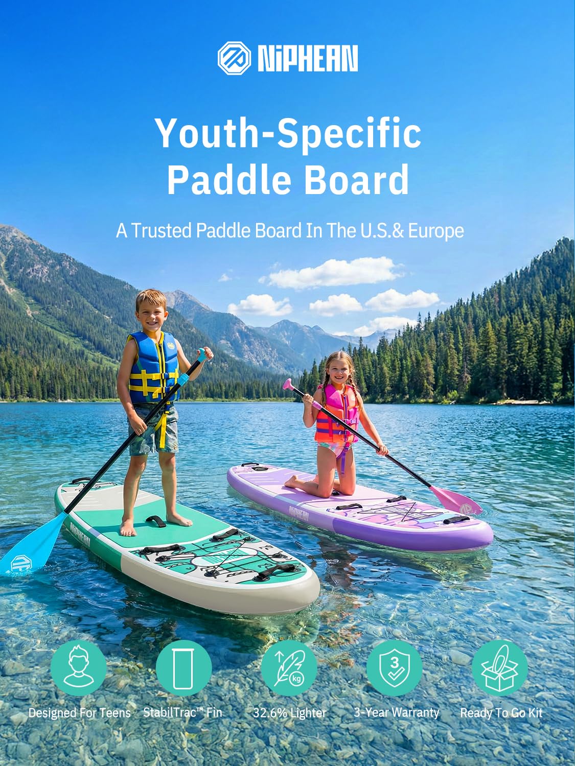 Niphean Inflatable Stand Up Paddle Board with SUP Accessories, Anti-Slip EVA Deck, 10’6’’ Inflatable Paddle Boards for Adults & Youth of All Skill Levels