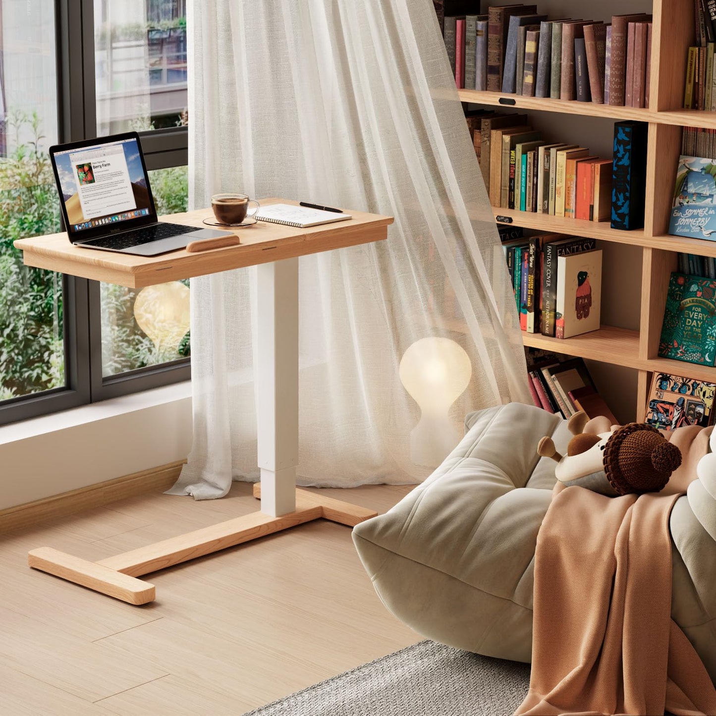 Muwuele Solid Wood Overbed Bedside Table with Wheels, Adjustable Medical Tilt Top Hospital Bed Table Over The Bed, Rolling Laptop Desk, Mobile Standing Desk for Hospital and Home Use (Walnut)