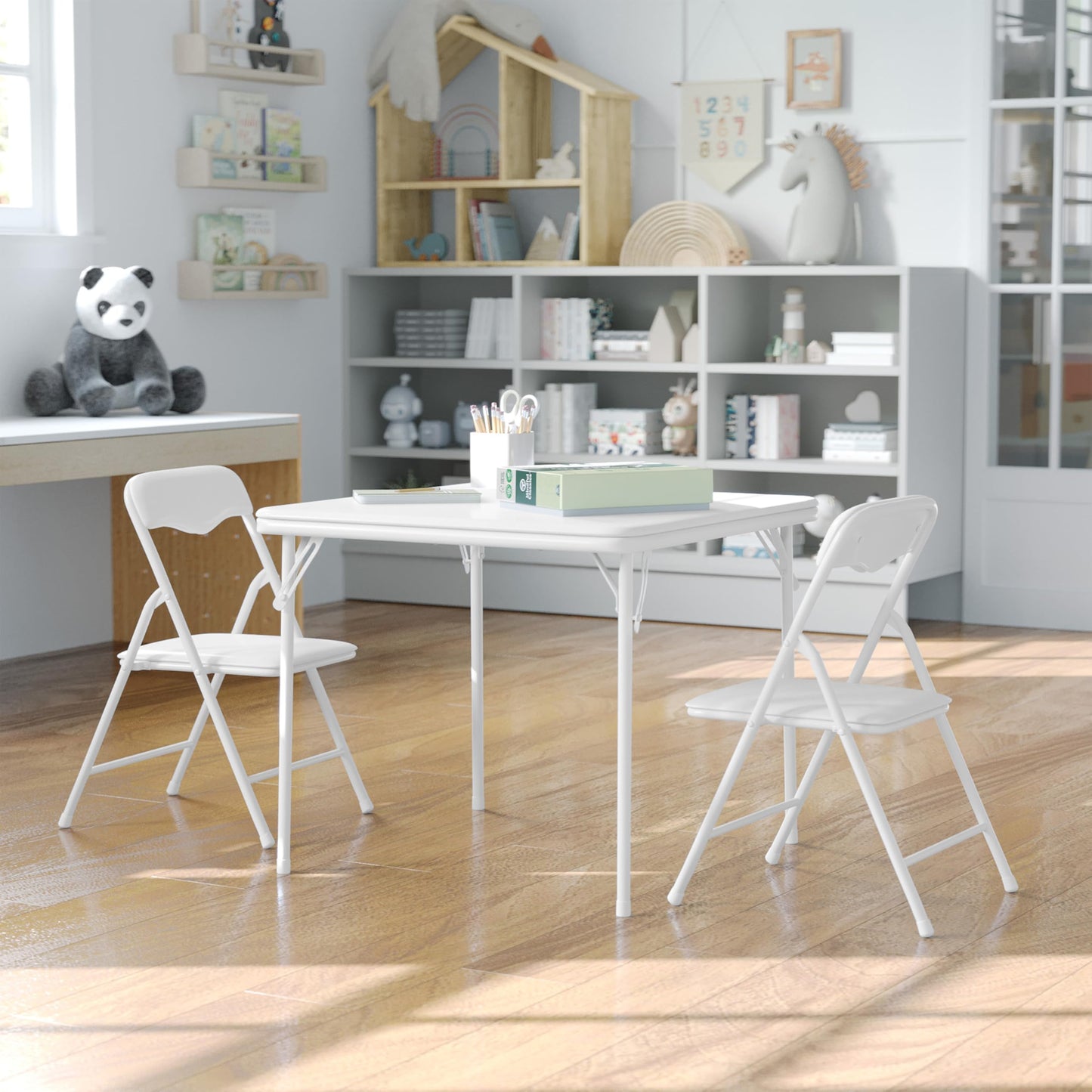 Flash Furniture Mindy Kids 5-Piece Folding Table and Chairs Set for Daycare and Classrooms, Children's Activity Table and Chairs Set, Black