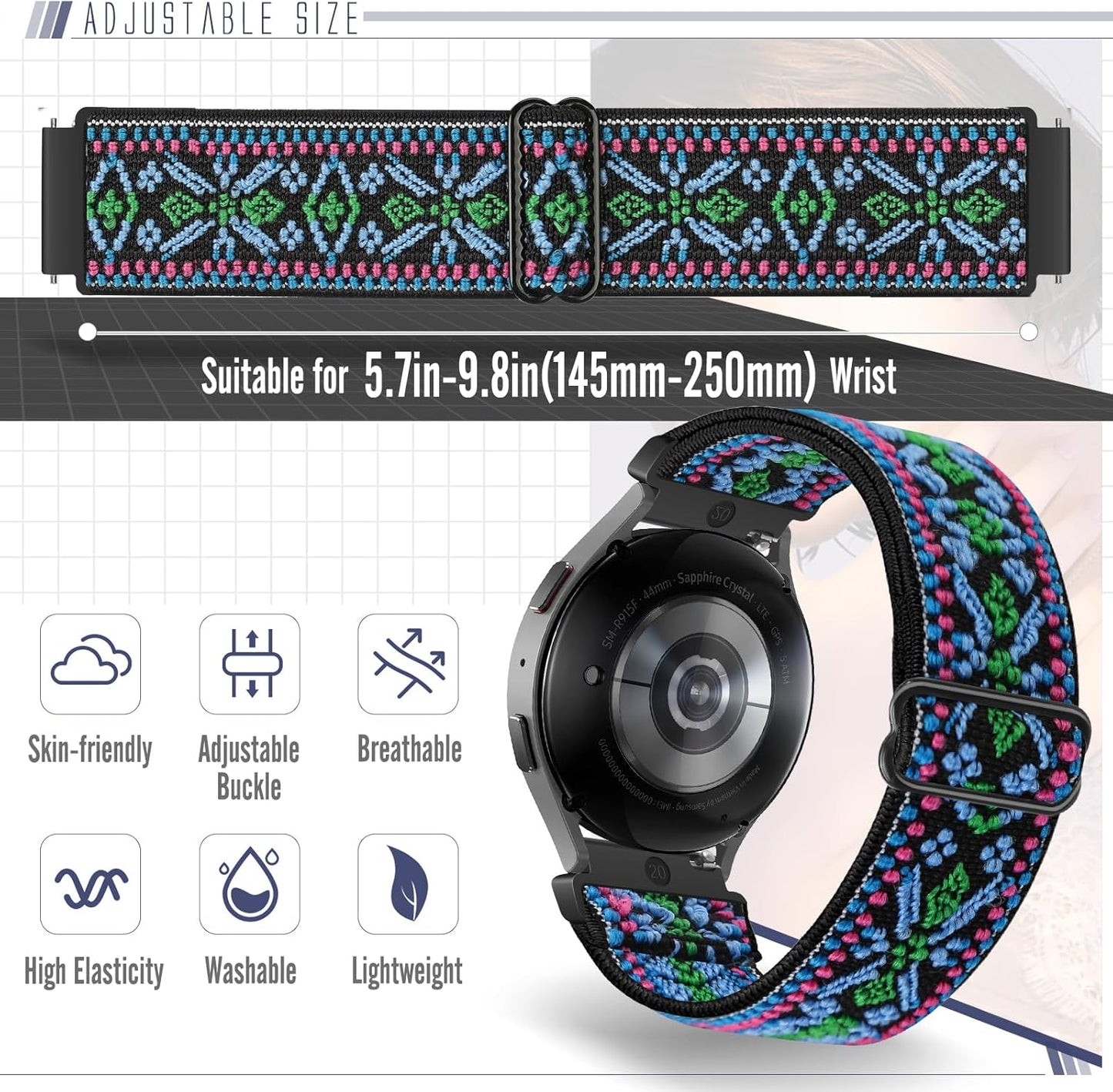 Runostrich Schnellverschluss-Nylon-Uhrenarmband - Breitenwahl - 18mm, 19mm, 20mm, 22mm, 24mm elastische Uhrenarmbänder verstellbares dehnbares Solo Loop Sport Nylon Ersatzarmband für Damen Herren, 3 Stück
