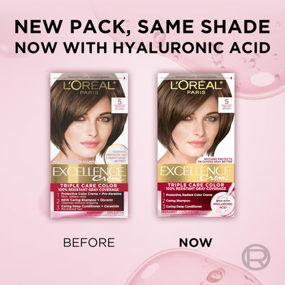 L'Oréal Paris Excellence Crème Permanente Haarfarbe, dreifache Pflegehaarfarbe mit Hyaluronsäure für 100% Grauabdeckung, 4AR Dunkles Schokobraun, 1 Packung (Verpackung kann variieren)