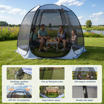 Alvantor Pop Up Screen House Tent, Instant Outdoor Gazebo with Mosquito Netting & UPF 50+ Sun Protection, Portable Canopy Shelter for Patio, Backyard, Camping (2-10 Person)