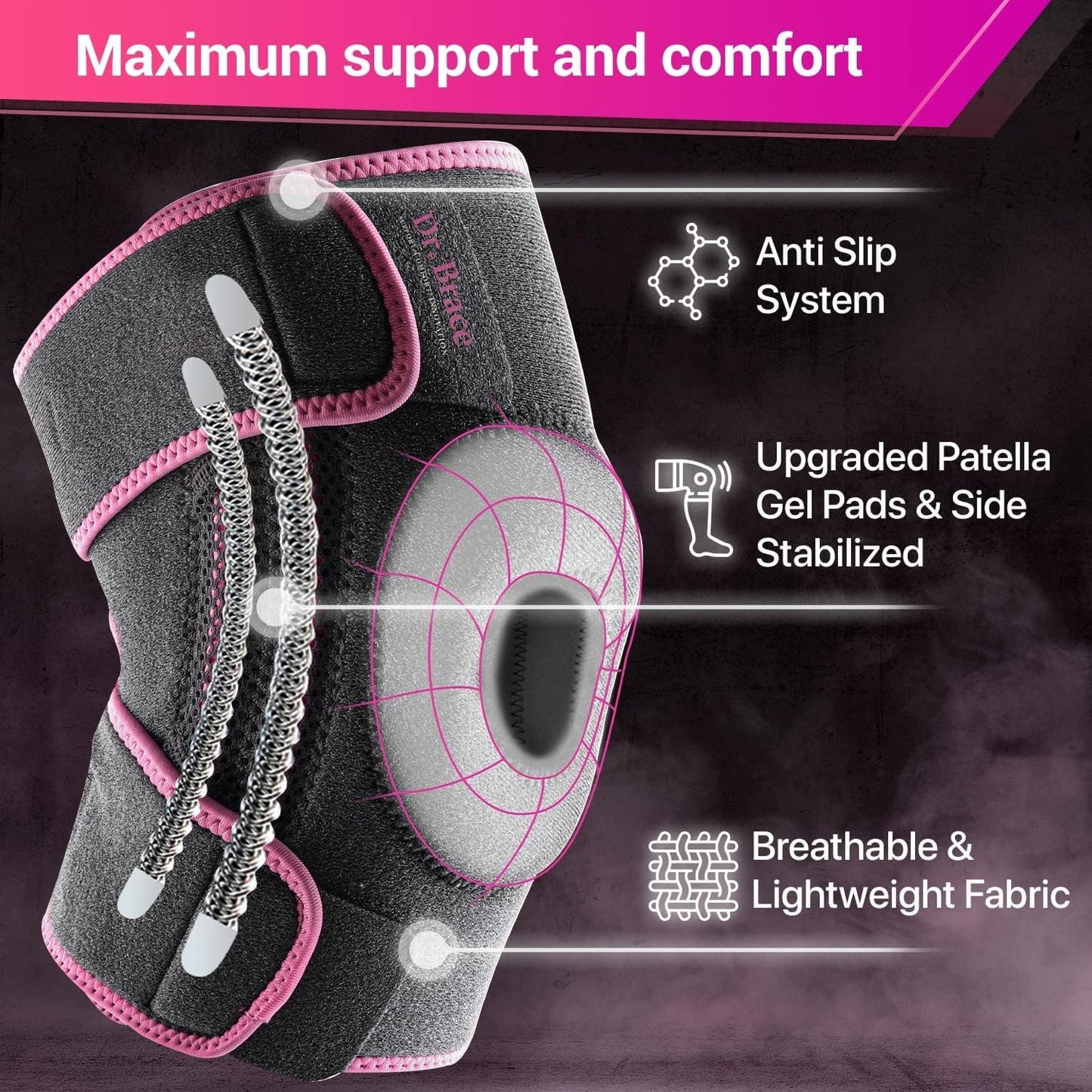 DR. BRACE ELITE Kniebandage mit Seitenstabilisatoren & Patellagelkissen für maximale Knieschmerzlinderung und schnelle Genesung für Männer und Frauen – Bitte sehen Sie sich das Video zur Größenbestimmung an (Mercury, Large)